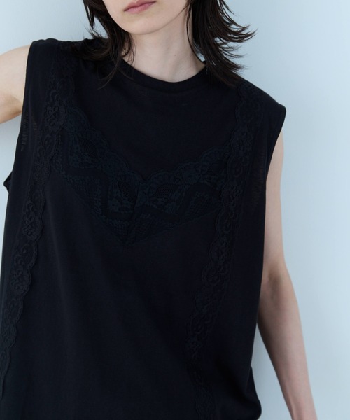 flaeu（フラユ）の「Lace Layered Tunic Tee（Tシャツ/カットソー・レディース・ブラック/ホワイト・FREE）」の21枚目の写真