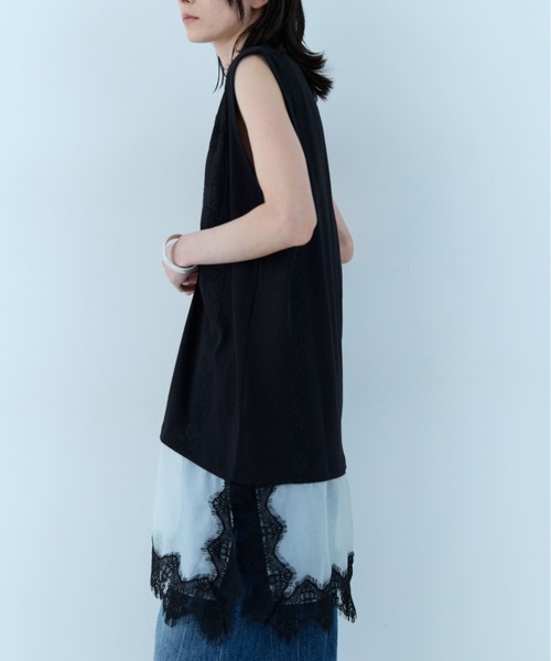 flaeu（フラユ）の「Lace Layered Tunic Tee（Tシャツ/カットソー・レディース・ブラック/ホワイト・FREE）」の19枚目の写真