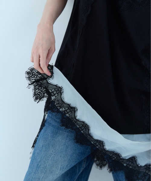 flaeu（フラユ）の「Lace Layered Tunic Tee（Tシャツ/カットソー・レディース・ブラック/ホワイト・FREE）」の22枚目の写真