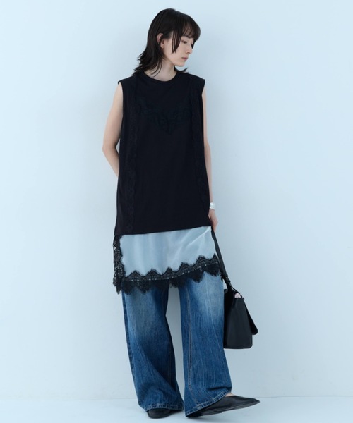 flaeu（フラユ）の「Lace Layered Tunic Tee（Tシャツ/カットソー・レディース・ブラック/ホワイト・FREE）」の17枚目の写真