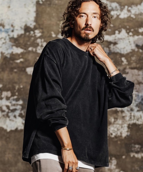 Jih Nunc(ジーヌンク)の「mlt5761- フェード加工オーバーサイズロングTシャツ(JIH-R1196)(Tシャツ/カットソー・メンズ・グレー/ブラック/ブラウン/パープル・L/M/S)」の2枚目の写真