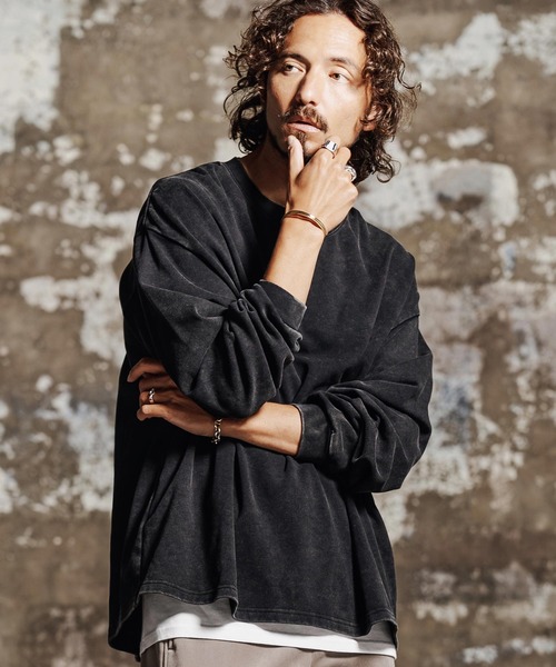 Jih Nunc(ジーヌンク)の「mlt5761- フェード加工オーバーサイズロングTシャツ(JIH-R1196)(Tシャツ/カットソー・メンズ・グレー/ブラック/ブラウン/パープル・L/M/S)」の9枚目の写真