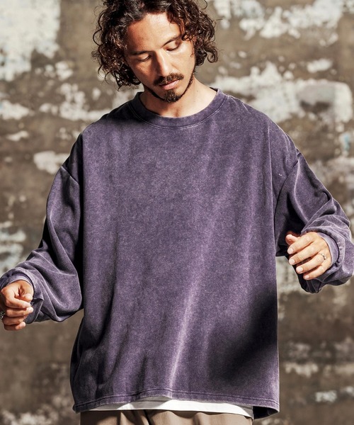 Jih Nunc(ジーヌンク)の「mlt5761- フェード加工オーバーサイズロングTシャツ(JIH-R1196)(Tシャツ/カットソー・メンズ・グレー/ブラック/ブラウン/パープル・L/M/S)」の5枚目の写真