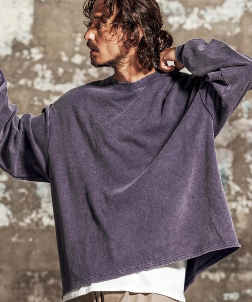 Jih Nunc(ジーヌンク)の「mlt5761- フェード加工オーバーサイズロングTシャツ(JIH-R1196)(Tシャツ/カットソー・メンズ・グレー/ブラック/ブラウン/パープル・L/M/S)」の6枚目の写真
