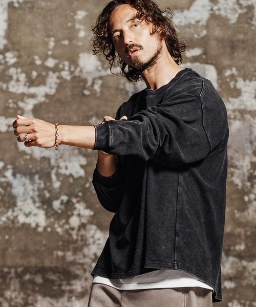 Jih Nunc(ジーヌンク)の「mlt5761- フェード加工オーバーサイズロングTシャツ(JIH-R1196)(Tシャツ/カットソー・メンズ・グレー/ブラック/ブラウン/パープル・L/M/S)」の10枚目の写真