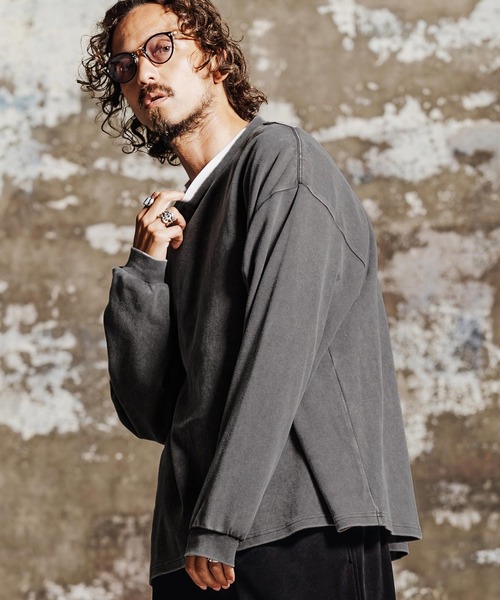 Jih Nunc(ジーヌンク)の「mlt5761- フェード加工オーバーサイズロングTシャツ(JIH-R1196)(Tシャツ/カットソー・メンズ・グレー/ブラック/ブラウン/パープル・L/M/S)」の14枚目の写真