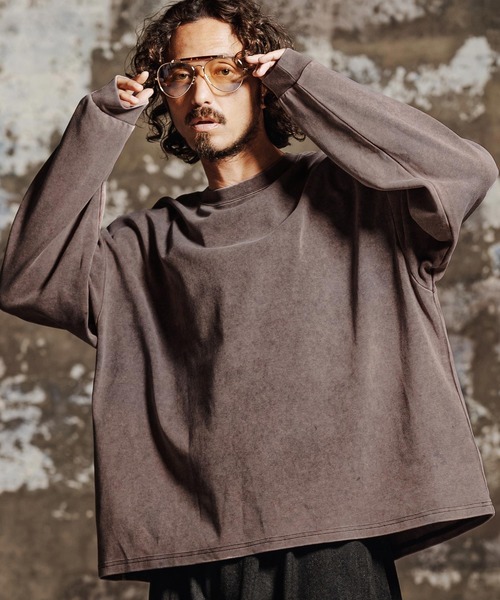 Jih Nunc(ジーヌンク)の「mlt5761- フェード加工オーバーサイズロングTシャツ(JIH-R1196)(Tシャツ/カットソー・メンズ・グレー/ブラック/ブラウン/パープル・L/M/S)」の19枚目の写真