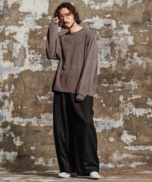 Jih Nunc(ジーヌンク)の「mlt5761- フェード加工オーバーサイズロングTシャツ(JIH-R1196)(Tシャツ/カットソー・メンズ・グレー/ブラック/ブラウン/パープル・L/M/S)」の20枚目の写真