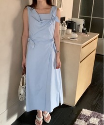 サイドリボンドレープロングワンピース
