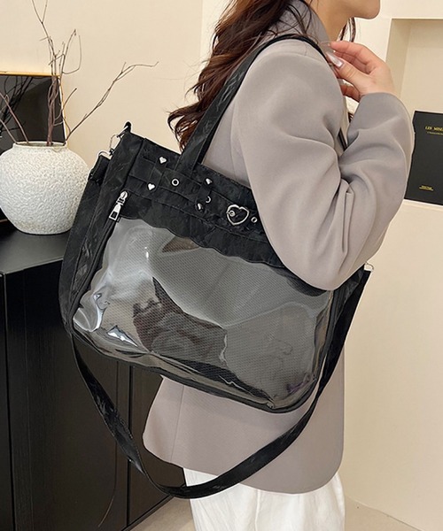 VIBGYOR(ヴィブジョー)の「oshipic/推し活 大容量 ハートバックル 推し活トートバッグ クリアポケット付き 2WAYショルダーバッグ S0051(ショルダーバッグ・レディース・ブルー/ホワイト/ブラック・FREE)」の1枚目の写真