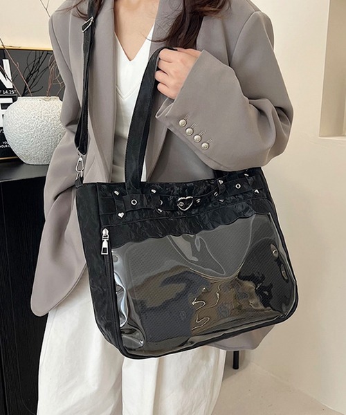 VIBGYOR(ヴィブジョー)の「oshipic/推し活 大容量 ハートバックル 推し活トートバッグ クリアポケット付き 2WAYショルダーバッグ S0051(ショルダーバッグ・レディース・ブルー/ホワイト/ブラック・FREE)」の5枚目の写真