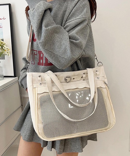 VIBGYOR(ヴィブジョー)の「oshipic/推し活 大容量 ハートバックル 推し活トートバッグ クリアポケット付き 2WAYショルダーバッグ S0051(ショルダーバッグ・レディース・ブルー/ホワイト/ブラック・FREE)」の7枚目の写真