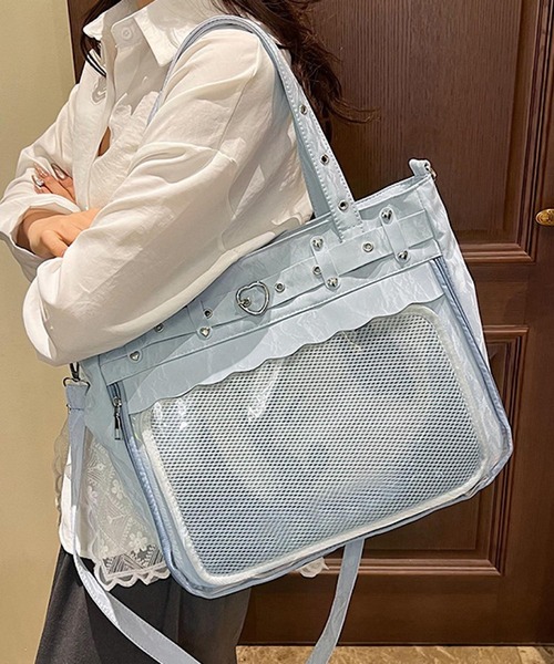 VIBGYOR(ヴィブジョー)の「oshipic/推し活 大容量 ハートバックル 推し活トートバッグ クリアポケット付き 2WAYショルダーバッグ S0051(ショルダーバッグ・レディース・ブルー/ホワイト/ブラック・FREE)」の11枚目の写真