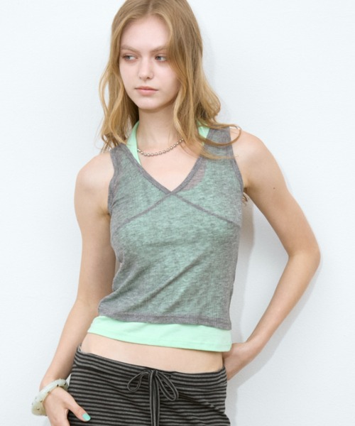 Rohwel(ローウェル)の「Layered Bustier Tops / レイヤードビスチェトップス(タンクトップ・レディース・ミント/ホワイト/イエロー/パープル・FREE)」の3枚目の写真