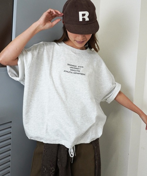 gossara(ゴサラ)の「【メンズライクなゆるさを楽しむ】 サンディエゴロゴミニ裏毛T(Tシャツ/カットソー・レディース・ネイビー/ブラウン/オートミール・FREE)」の2枚目の写真