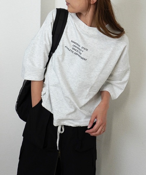gossara(ゴサラ)の「【メンズライクなゆるさを楽しむ】 サンディエゴロゴミニ裏毛T(Tシャツ/カットソー・レディース・ネイビー/ブラウン/オートミール・FREE)」の8枚目の写真