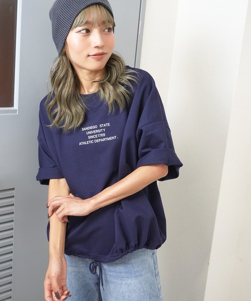 gossara(ゴサラ)の「【メンズライクなゆるさを楽しむ】 サンディエゴロゴミニ裏毛T(Tシャツ/カットソー・レディース・ネイビー/ブラウン/オートミール・FREE)」の14枚目の写真