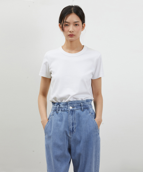 RYUL+WAI(リュルアンドワイ)の「デニムバンディングテーパードクロップパンツブルー(デニムパンツ・レディース・その他・MEDIUM/SMALL)」の3枚目の写真