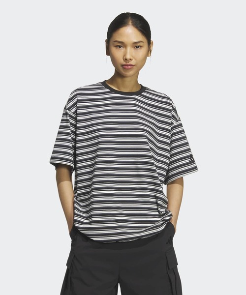 adidas(アディダス)の「スタジアム クローム オーバーサイズフィット マルチストライプ 半袖Tシャツ / アディダス adidas(Tシャツ/カットソー・レディース・ブラック・XX-LARGE/LARGE/MEDIUM/SMALL/X-LARGE/X-SMALL)」の1枚目の写真
