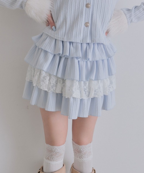 OLIVE des OLIVE（オリーブデオリーブ）の「ケーブルティアードミニスカート（スカート・レディース・モカ/オフホワイト/ピンク/ブラック/サックスブルー・FREE）」の4枚目の写真