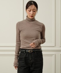 【カシミヤシルク】リブハイネックプルオーバー