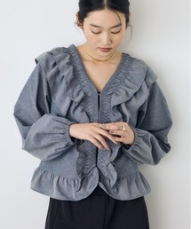 【身長/骨格別着用画像あり】フロントホックラッフルブラウス 春服 秋服 長袖