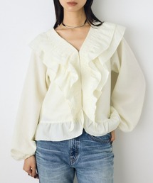 【身長/骨格別着用画像あり】フロントホックラッフルブラウス 春服 秋服 長袖
