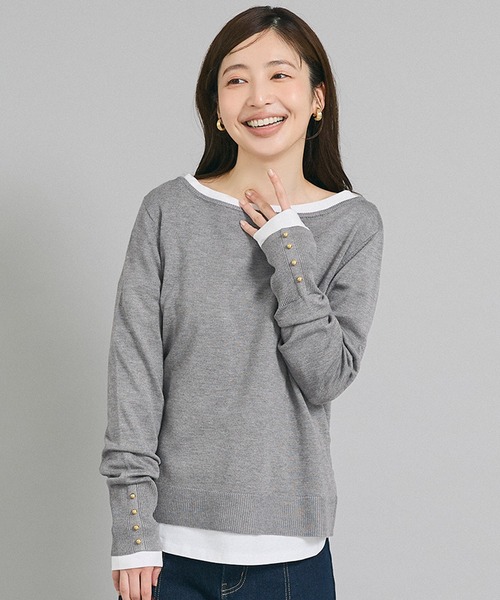 coca(coca)(コカ)の「袖金ボタンボートネックニットトップス【西山茉希様着用】(ニット/セーター・レディース・ダークブラウン/グレー/ブラック/アイボリー・M/L/S)」の3枚目の写真