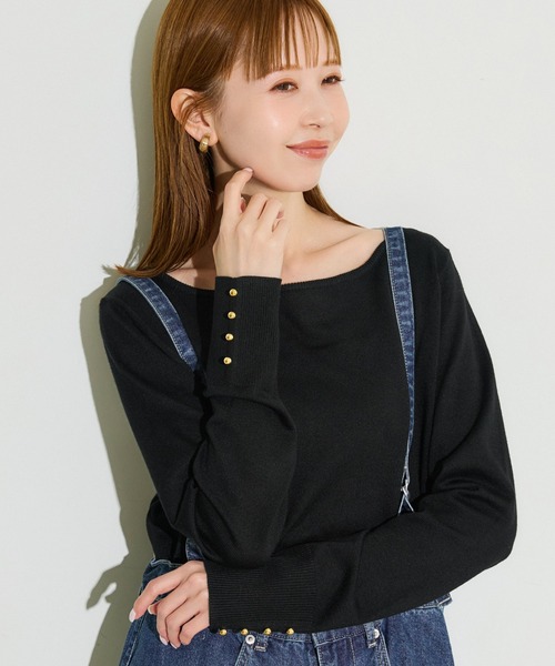 coca(coca)(コカ)の「袖金ボタンボートネックニットトップス【西山茉希様着用】(ニット/セーター・レディース・ダークブラウン/グレー/ブラック/アイボリー・M/L/S)」の10枚目の写真