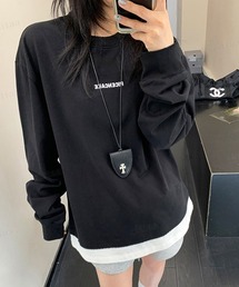 RICENCAKE刺繍ロゴレイヤード風デザイン長袖Tシャツ