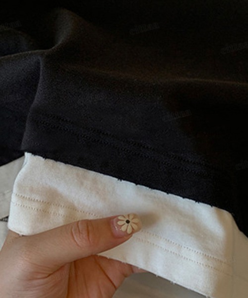 Dalfwin(ダールフィン)の「RICENCAKE刺繍ロゴレイヤード風デザイン長袖Tシャツ(Tシャツ/カットソー・レディース・ブラック・FREE)」の3枚目の写真