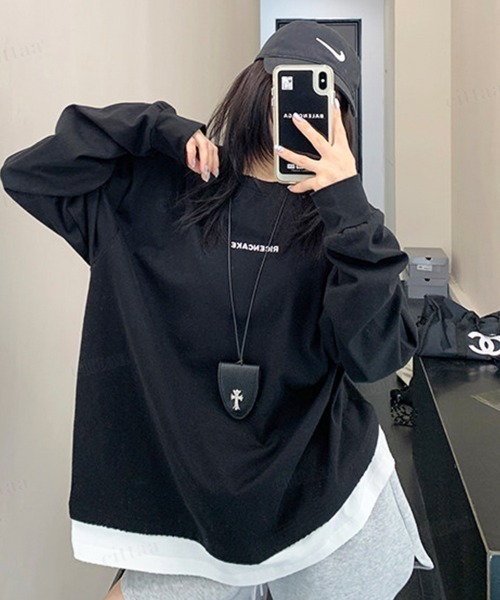 Dalfwin(ダールフィン)の「RICENCAKE刺繍ロゴレイヤード風デザイン長袖Tシャツ(Tシャツ/カットソー・レディース・ブラック・FREE)」の10枚目の写真