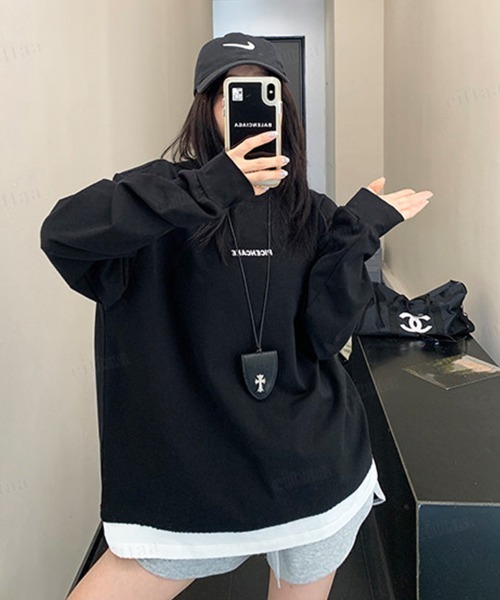 Dalfwin(ダールフィン)の「RICENCAKE刺繍ロゴレイヤード風デザイン長袖Tシャツ(Tシャツ/カットソー・レディース・ブラック・FREE)」の11枚目の写真