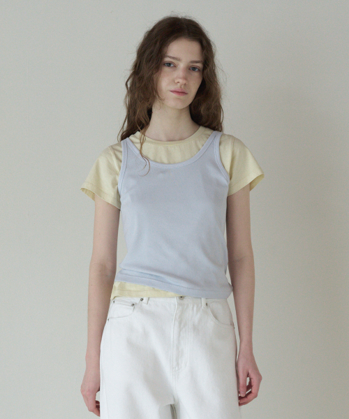 TTUDEMENT(トュードメント)の「50s EMBROIDERED SLEEVELESS T-SHIRT_LIGHT BLUE(Tシャツ/カットソー・レディース・その他・SMALL/MEDIUM)」の1枚目の写真