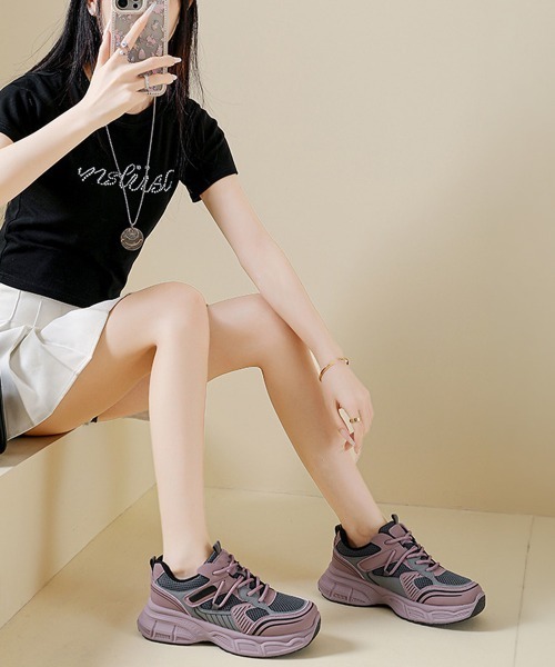 Miniministore(ミニミニストア)の「厚底スニーカー ダッドスニーカー 韓国風(スニーカー・レディース・シルバー/パープル・24.5cm/24.0cm/23.5cm/23.0cm/22.5cm/25.0cm)」の10枚目の写真