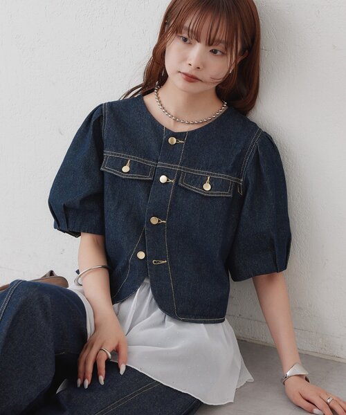 Denim Puff полурукавная рубашка‑куртка жакет