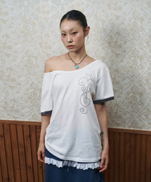 [jamaehwa] クレフスター ホットフィックス オフショルダー 半袖Tシャツ ホワイト
