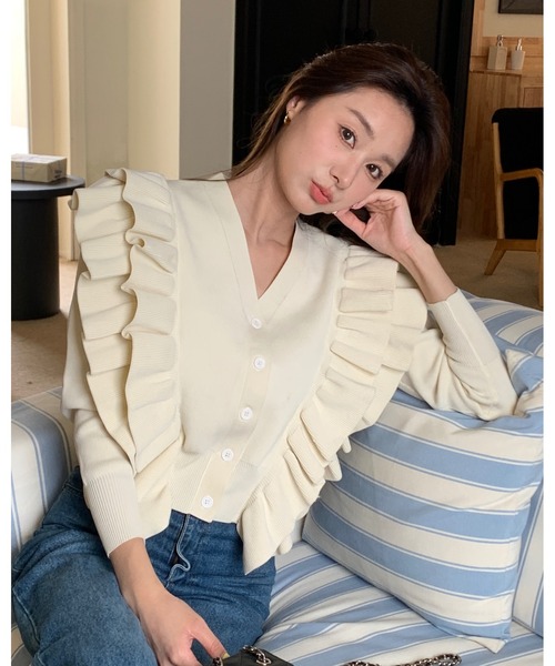BIRTHDAY BASH(バースデイバッシュ)の「BB FRILL CARDIGAN(BBフリルカーディガン)(カーディガン/ボレロ・レディース・ホワイト/ブラック/イエロー・FREE)」の1枚目の写真