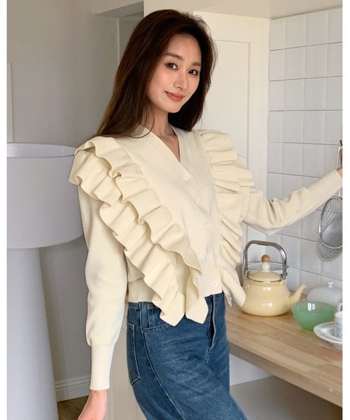 BIRTHDAY BASH(バースデイバッシュ)の「BB FRILL CARDIGAN(BBフリルカーディガン)(カーディガン/ボレロ・レディース・ホワイト/ブラック/イエロー・FREE)」の14枚目の写真