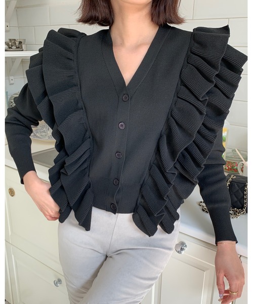 BIRTHDAY BASH(バースデイバッシュ)の「BB FRILL CARDIGAN(BBフリルカーディガン)(カーディガン/ボレロ・レディース・ホワイト/ブラック/イエロー・FREE)」の21枚目の写真