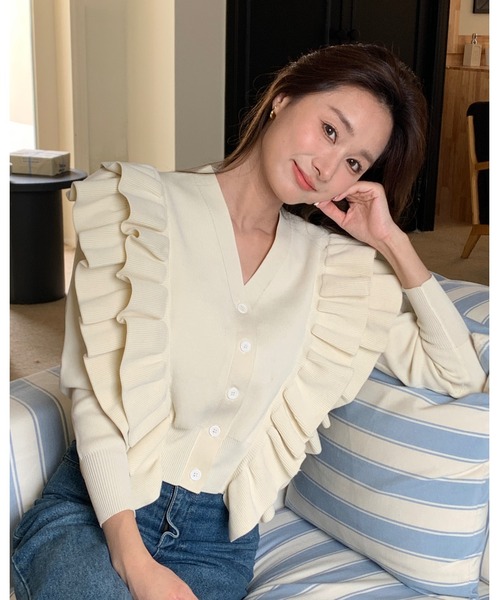 BIRTHDAY BASH(バースデイバッシュ)の「BB FRILL CARDIGAN(BBフリルカーディガン)(カーディガン/ボレロ・レディース・ホワイト/ブラック/イエロー・FREE)」の5枚目の写真