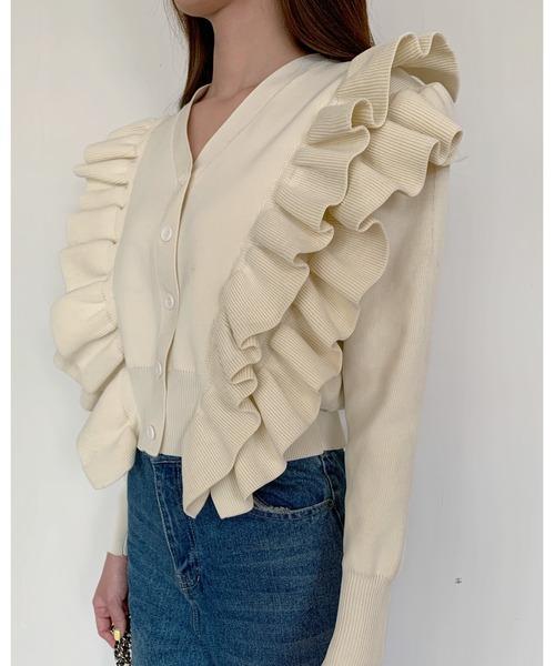 BIRTHDAY BASH(バースデイバッシュ)の「BB FRILL CARDIGAN(BBフリルカーディガン)(カーディガン/ボレロ・レディース・ホワイト/ブラック/イエロー・FREE)」の16枚目の写真