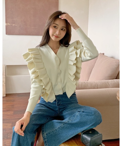 BIRTHDAY BASH(バースデイバッシュ)の「BB FRILL CARDIGAN(BBフリルカーディガン)(カーディガン/ボレロ・レディース・ホワイト/ブラック/イエロー・FREE)」の12枚目の写真