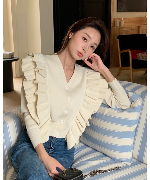 BIRTHDAY BASH(バースデイバッシュ)の「BB FRILL CARDIGAN(BBフリルカーディガン)(カーディガン/ボレロ・レディース・ホワイト/ブラック/イエロー・FREE)」の15枚目の写真