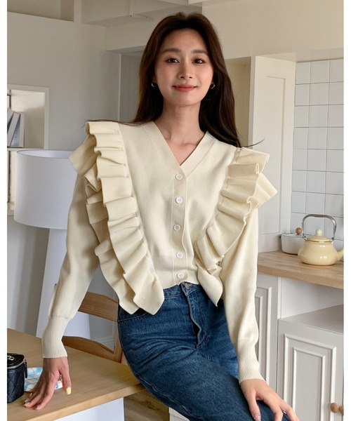 BIRTHDAY BASH(バースデイバッシュ)の「BB FRILL CARDIGAN(BBフリルカーディガン)(カーディガン/ボレロ・レディース・ホワイト/ブラック/イエロー・FREE)」の10枚目の写真