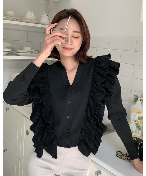 BIRTHDAY BASH(バースデイバッシュ)の「BB FRILL CARDIGAN(BBフリルカーディガン)(カーディガン/ボレロ・レディース・ホワイト/ブラック/イエロー・FREE)」の18枚目の写真