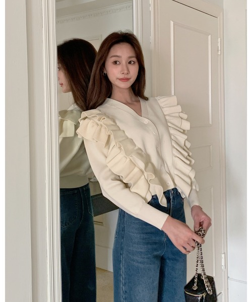BIRTHDAY BASH(バースデイバッシュ)の「BB FRILL CARDIGAN(BBフリルカーディガン)(カーディガン/ボレロ・レディース・ホワイト/ブラック/イエロー・FREE)」の7枚目の写真
