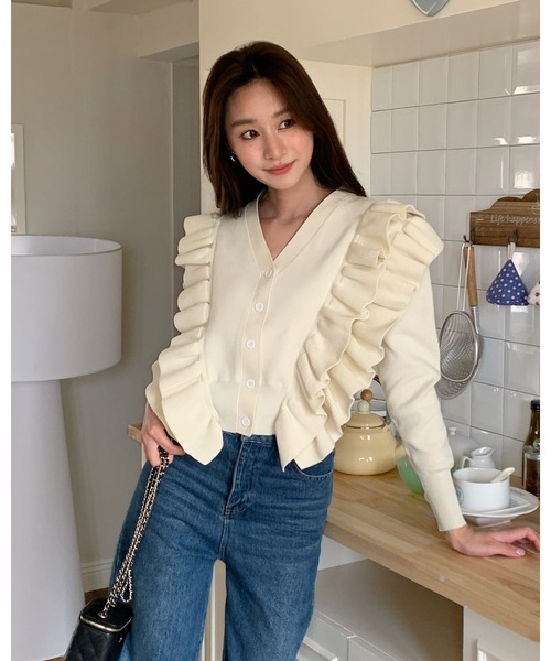 BIRTHDAY BASH(バースデイバッシュ)の「BB FRILL CARDIGAN(BBフリルカーディガン)(カーディガン/ボレロ・レディース・ホワイト/ブラック/イエロー・FREE)」の6枚目の写真