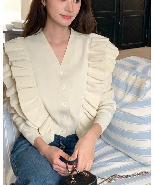 BIRTHDAY BASH(バースデイバッシュ)の「BB FRILL CARDIGAN(BBフリルカーディガン)(カーディガン/ボレロ・レディース・ホワイト/ブラック/イエロー・FREE)」の8枚目の写真