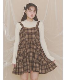 サイドリボンチェックミニワンピース